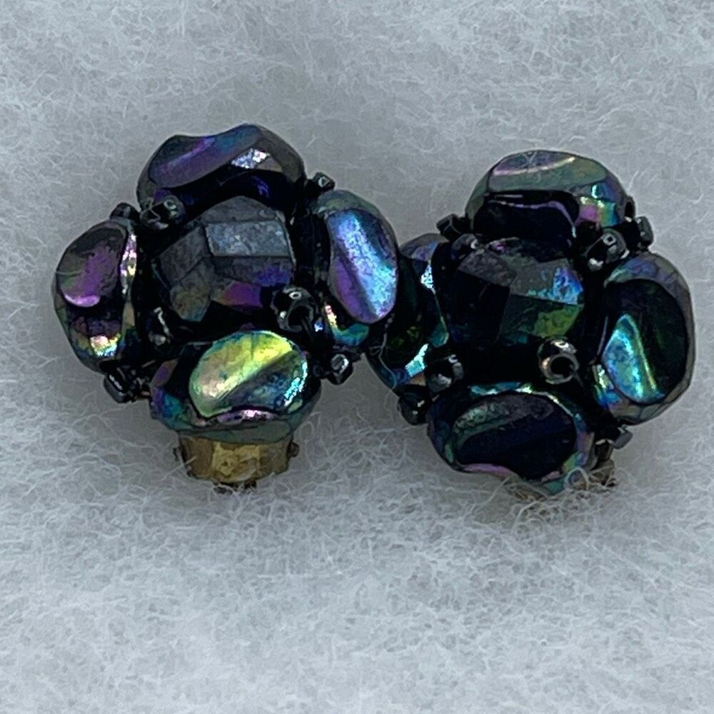 Vintage AB bohemian Germany beaded clip earrings